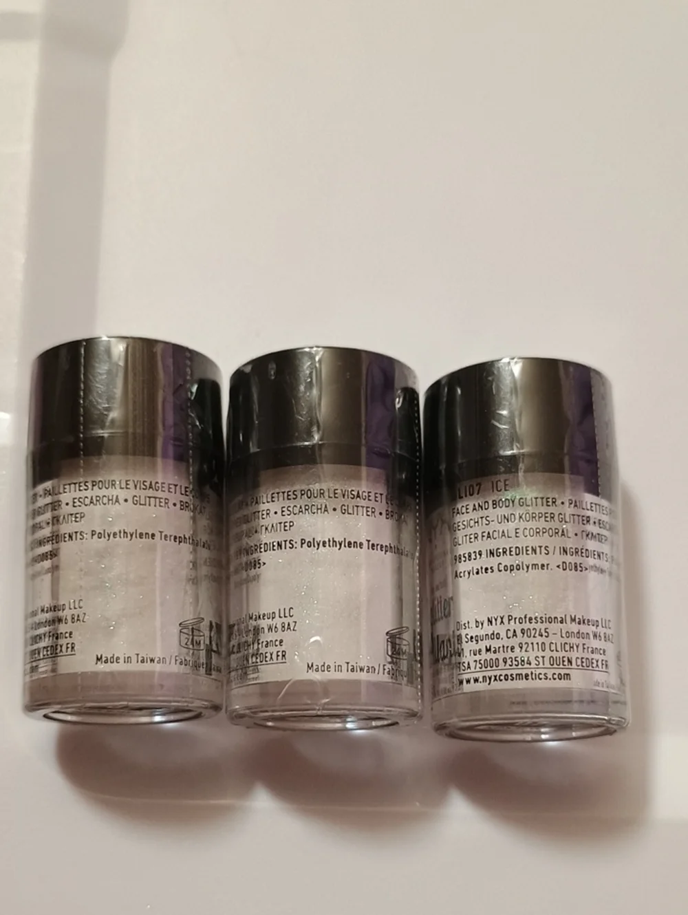 3 x NYX Glitter Brilliants Face and Body Glitter, GLI 07 Ice